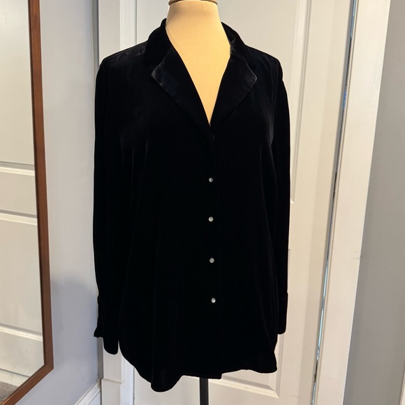 Lauren Ralph Lauren black velvet button up blouse shirt, top jacket size 16W - Picture 3 of 9